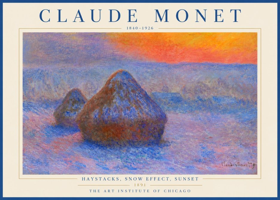 Monet Haystacks, Snow Effect, Sunset No5 - Poszter