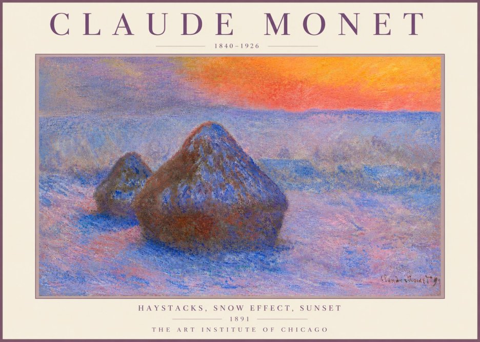 Monet Haystacks, Snow Effect, Sunset No6 - Poszter