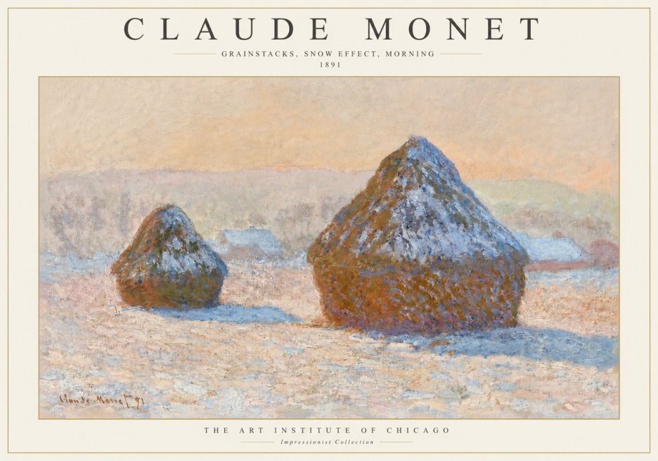 Monet Grainstacks, Snow Effect, Morning No3 - Poszter