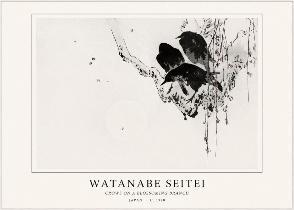 Watanabe Seitei Crows on a Blossoming Branch No1 - Poszter