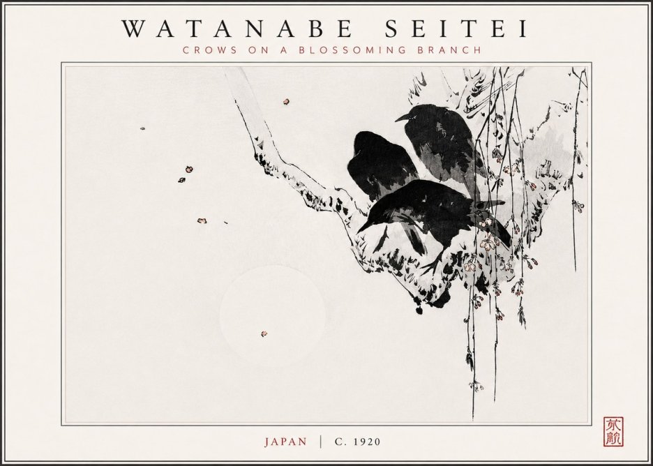 Watanabe Seitei Crows on a Blossoming Branch No3 - Poszter