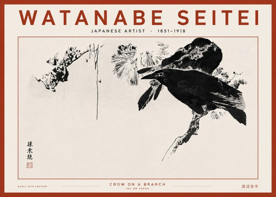 Watanabe Seitei Crow on a Branch No4 - Poszter