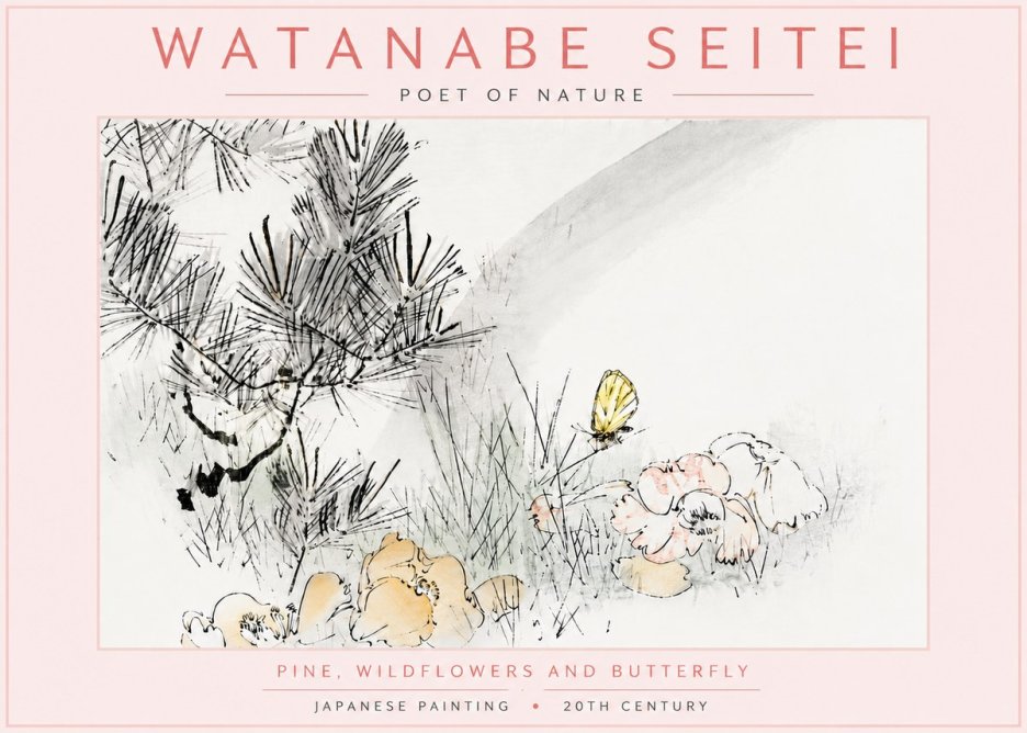Watanabe Seitei Pine, Wildflowers and Butterfly No6 - Poszter