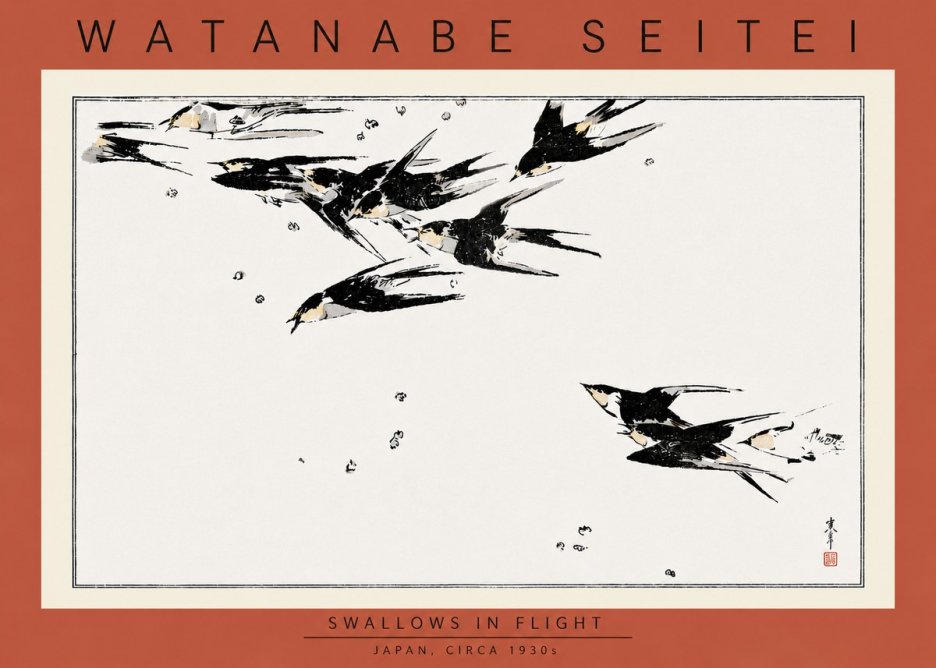 Watanabe Seitei Swallows in Flight No5 - Poszter