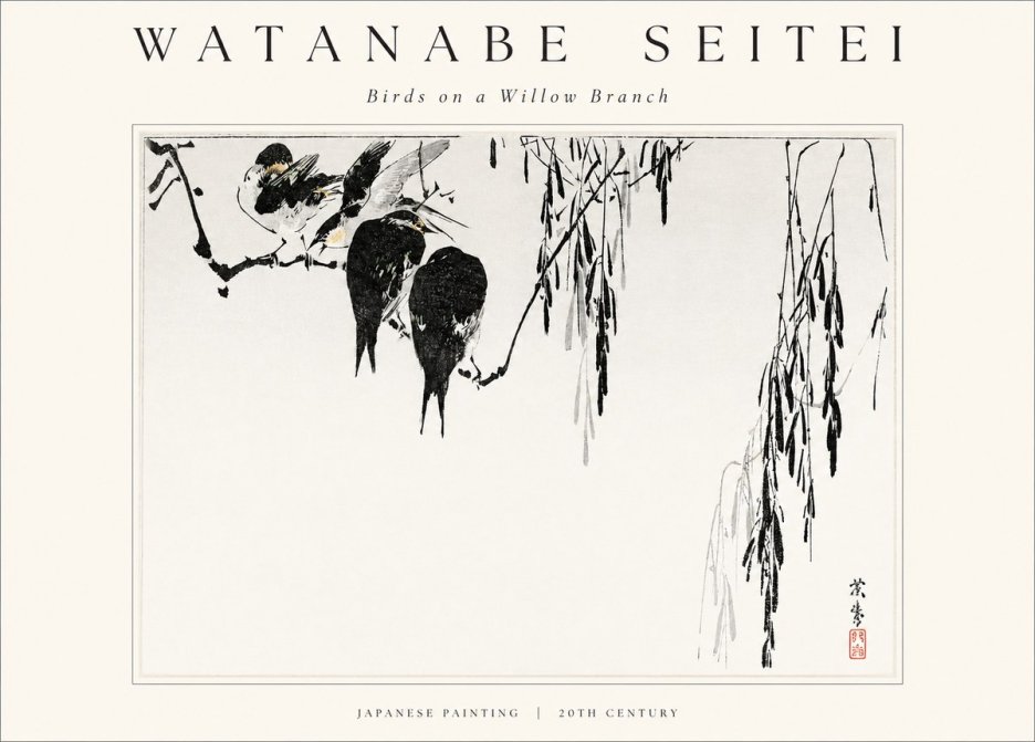 Watanabe Seitei Birds on a Willow Branch No1 - Poszter