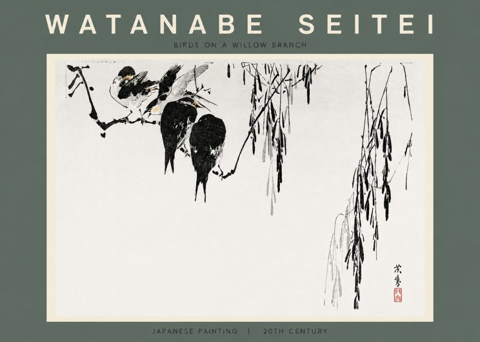 Watanabe Seitei Birds on a Willow Branch No2 - Poszter