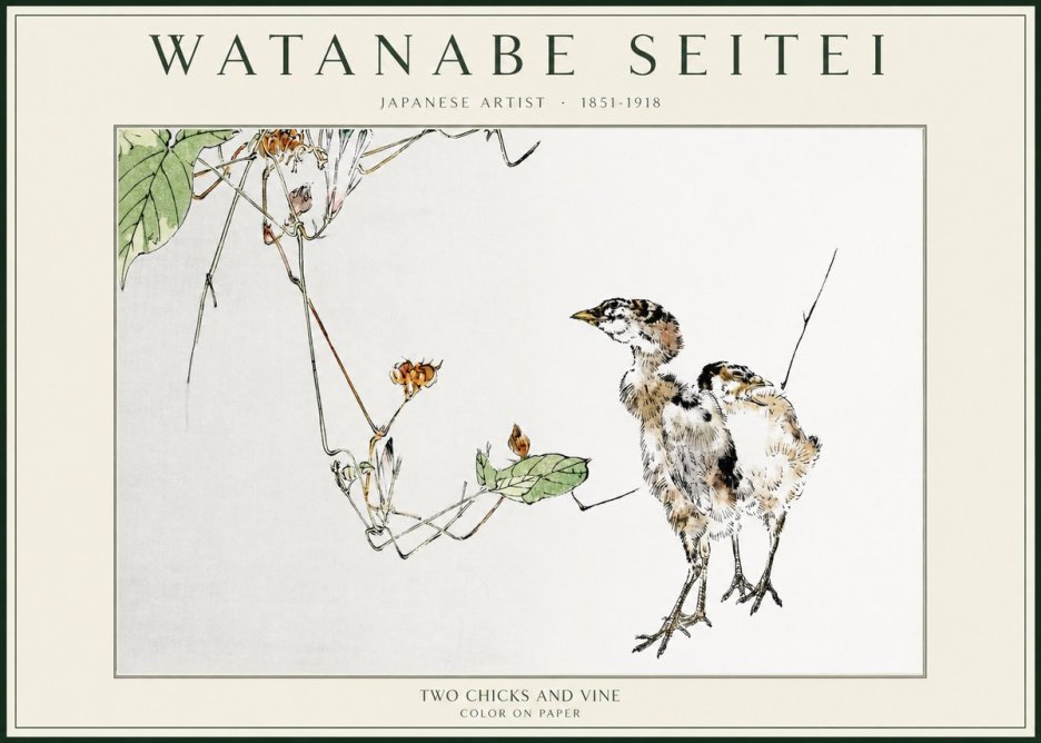 Watanabe Seitei Two Chicks and Vine No1 - Poszter