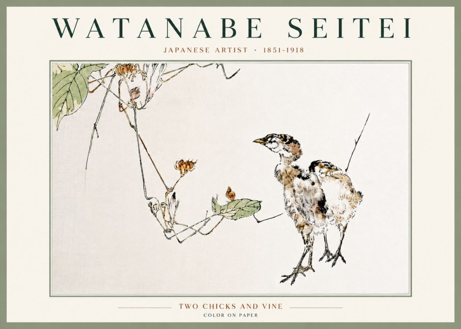 Watanabe Seitei Two Chicks and Vine No4 - Poszter