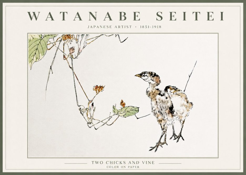 Watanabe Seitei Two Chicks and Vine No5 - Poszter