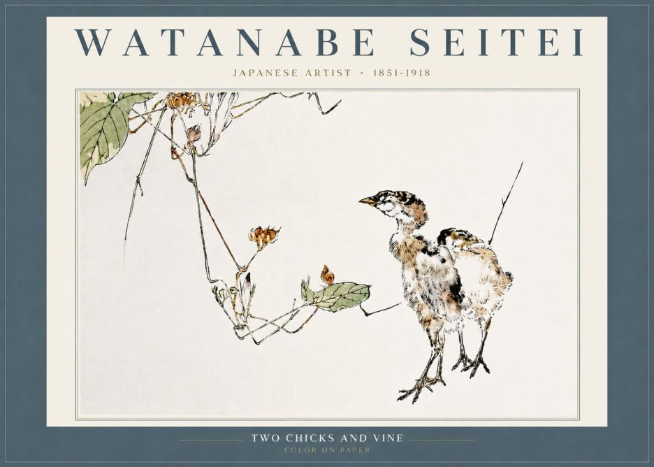 Watanabe Seitei Two Chicks and Vine No6 - Poszter