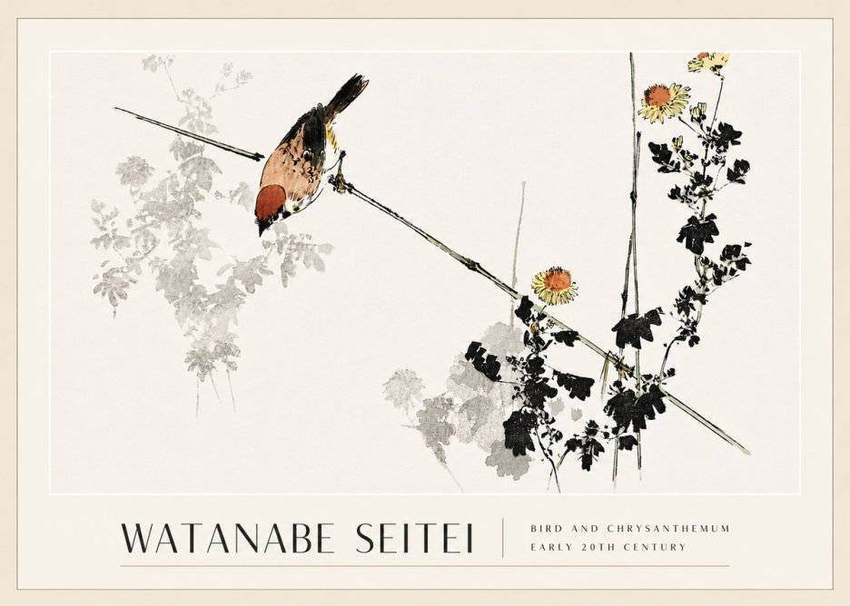 Watanabe Seitei Bird and Chrysanthemum No3 - Poszter