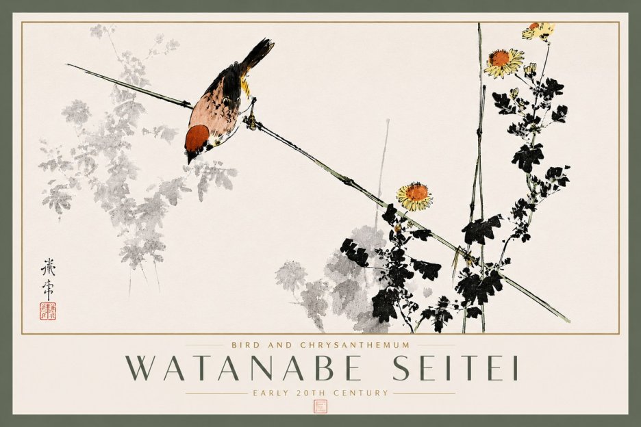 Watanabe Seitei Bird and Chrysanthemum No5 - Poszter