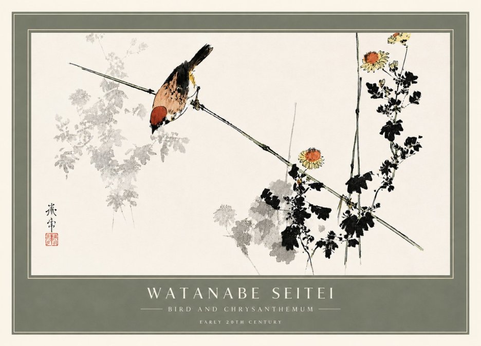 Watanabe Seitei Bird and Chrysanthemum No6 - Poszter