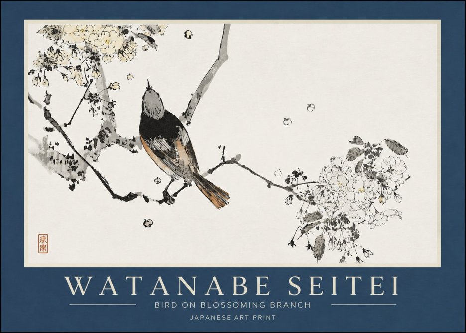 Watanabe Seitei Bird on Blossoming Branch No3 - Poszter