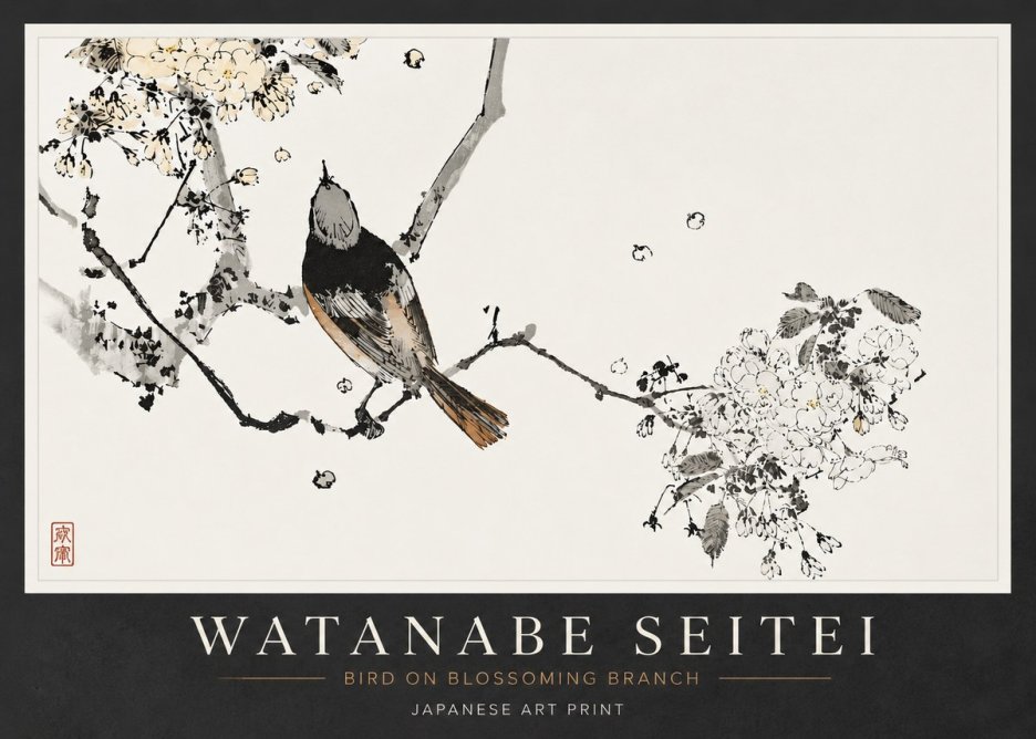 Watanabe Seitei Bird on Blossoming Branch No6 - Poszter