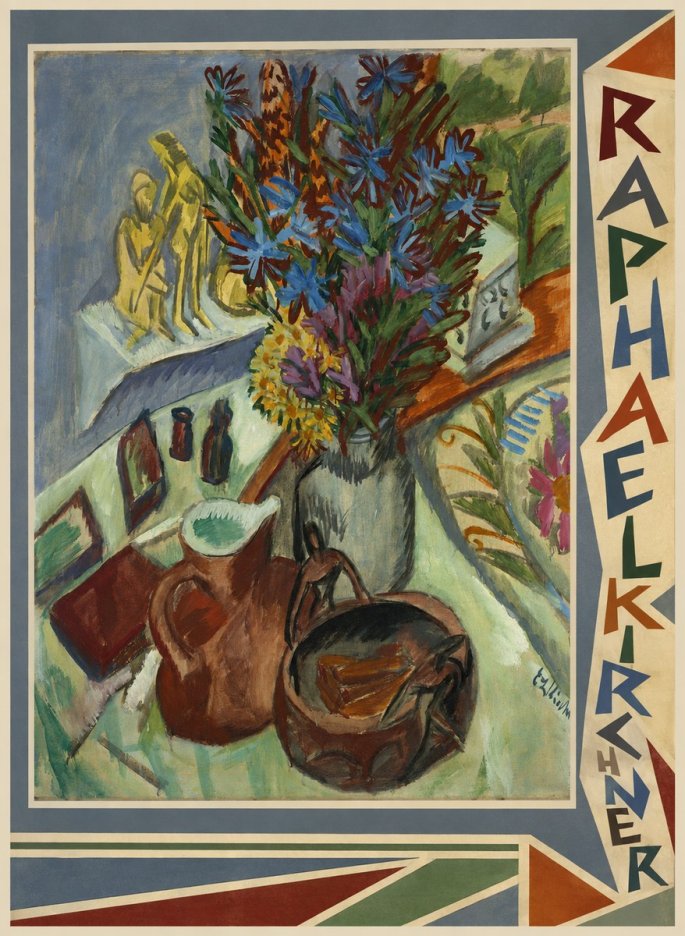 Raphael Kirchner Still Life with Blue Flowers and Figurines No2 - Poszter