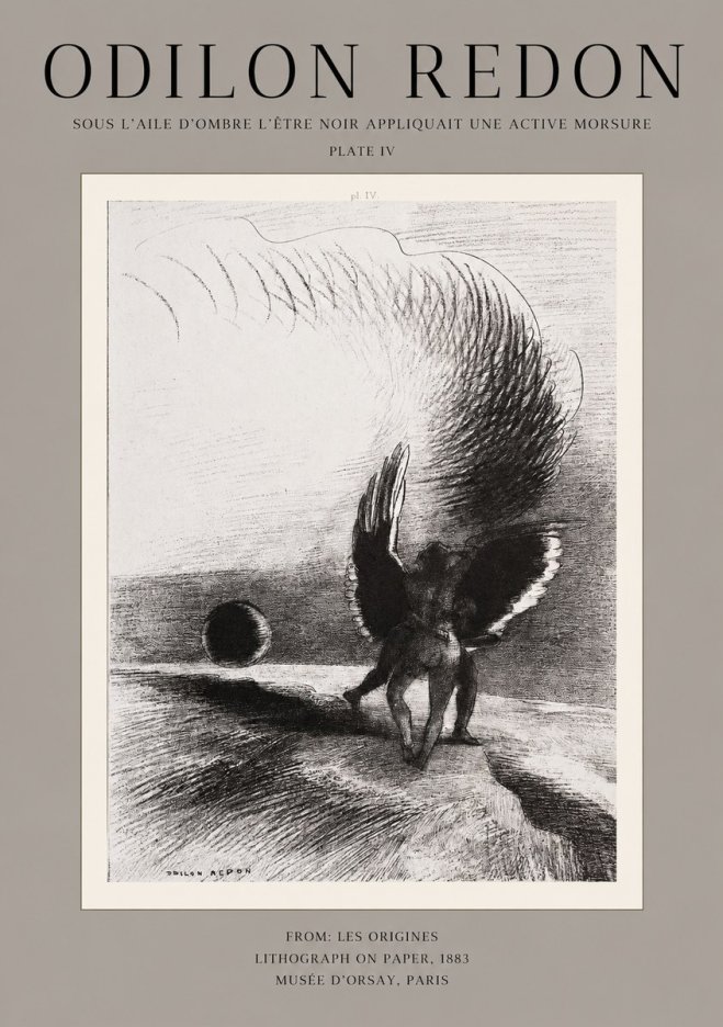 Odilon Redon Sous L'aile D'ombre L'être Noir Appliquait Une Active Morsure Plate Iv No1 - Poszter