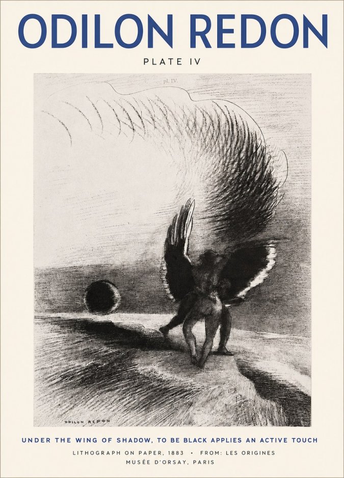 Odilon Redon Sous L'aile D'ombre L'être Noir Appliquait Une Active Morsure Plate Iv No2 - Poszter