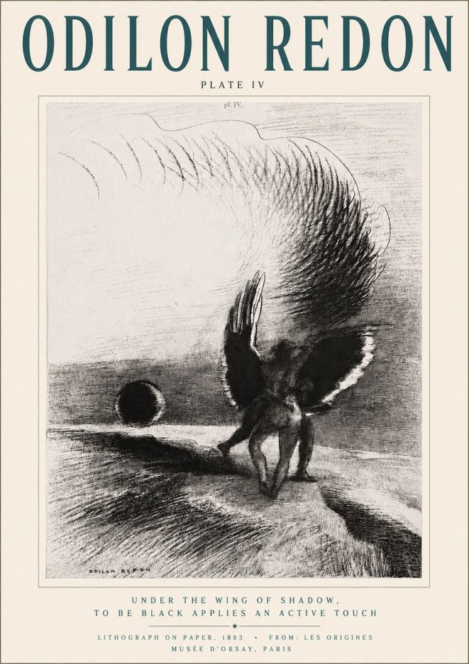 Odilon Redon Sous L'aile D'ombre L'être Noir Appliquait Une Active Morsure Plate Iv No4 - Poszter