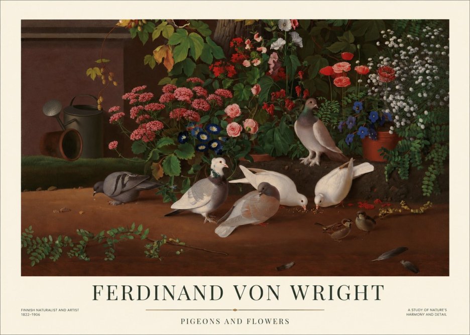Ferdinand von Wright Pigeons and Flowers No1 - Poszter