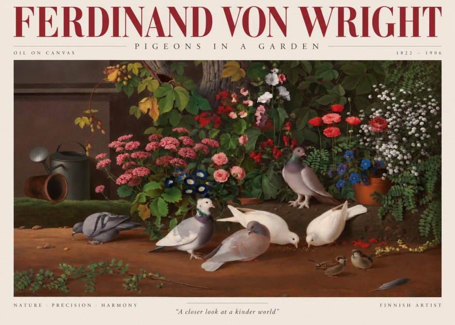 Ferdinand von Wright Pigeons and Flowers No4 - Poszter