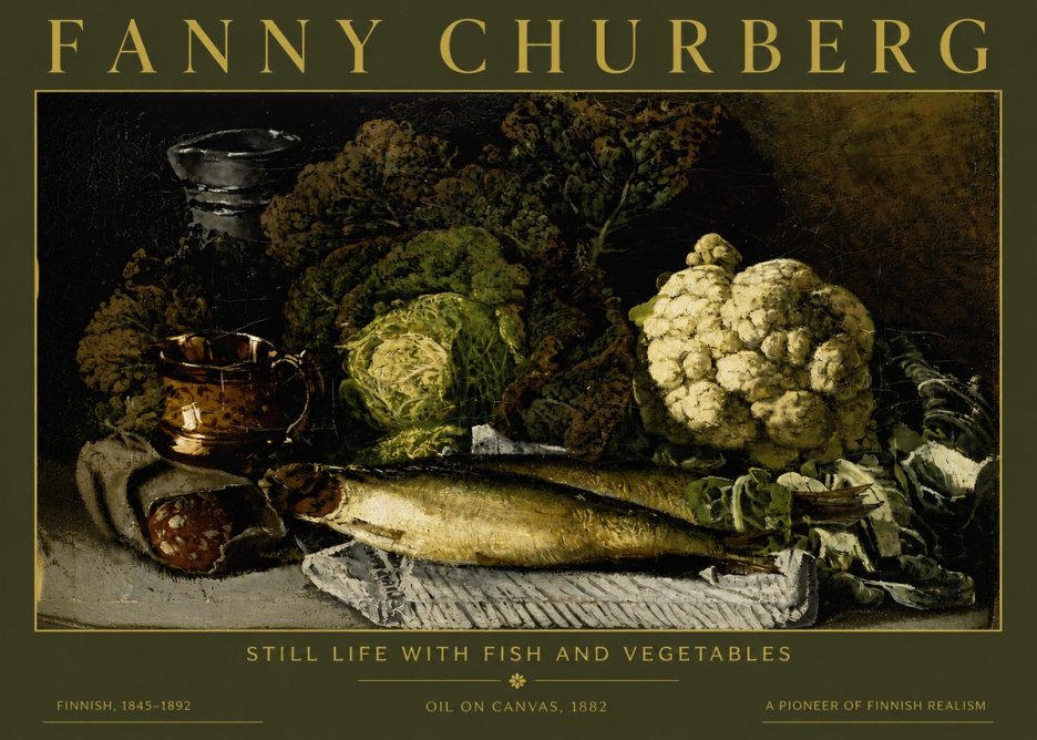 Fanny Churberg Still Life with Fish and Vegetables No4 - Poszter
