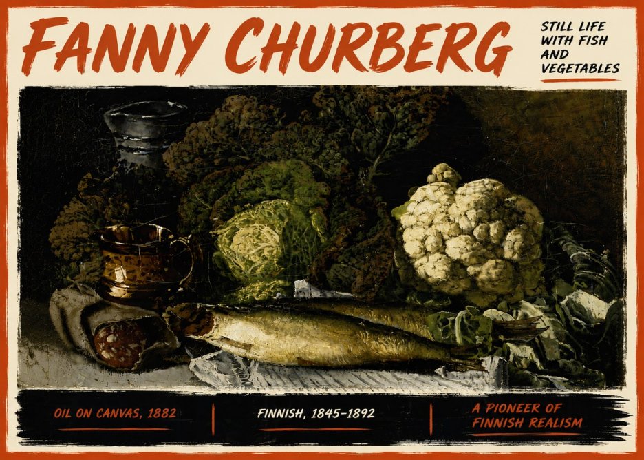 Fanny Churberg Still Life with Fish and Vegetables No6 - Poszter