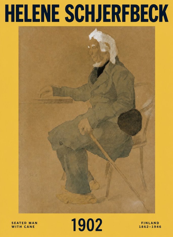 Helene Schjerfbeck Seated Man with Cane No2 - Poszter
