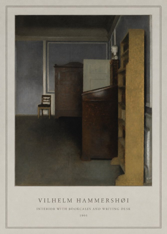 Vilhelm Hammershøi Interior with Bookcases and Writing Desk No4 - Poszter