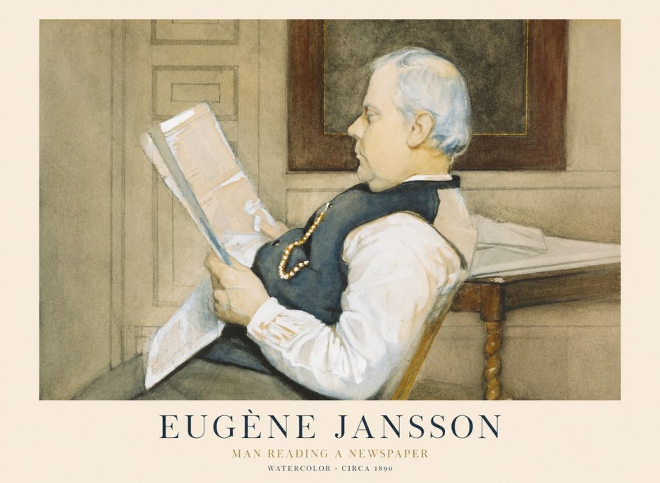 Eugène Jansson Man Reading a Newspaper No1 - Poszter