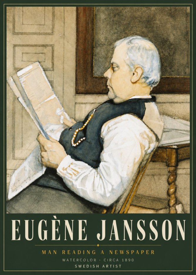 Eugène Jansson Man Reading a Newspaper No4 - Poszter