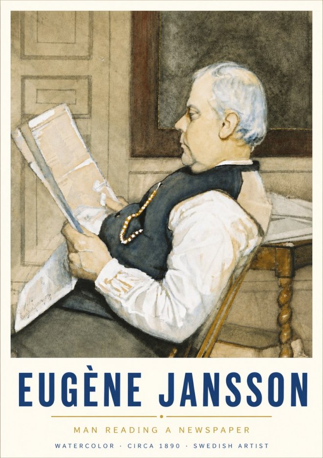 Eugène Jansson Man Reading a Newspaper No5 - Poszter