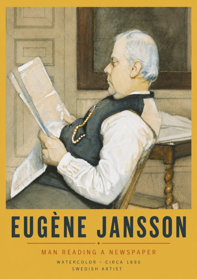 Eugène Jansson Man Reading a Newspaper No6 - Poszter