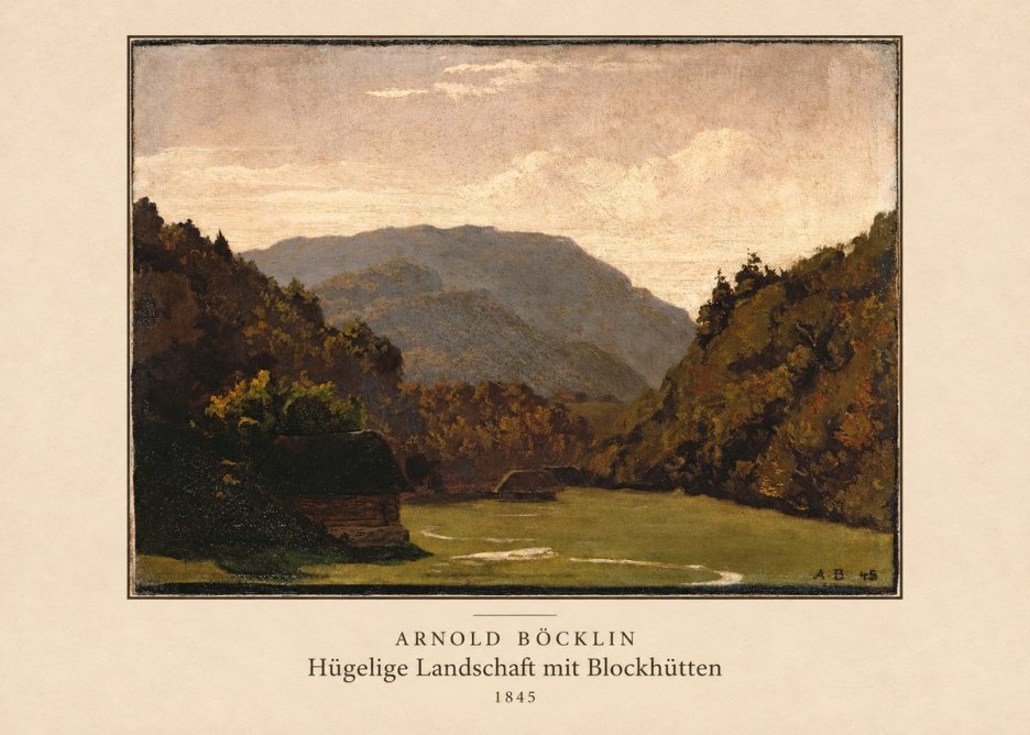 Arnold Böcklin Hügelige Landschaft Mit Blockhütten No4 - Poszter