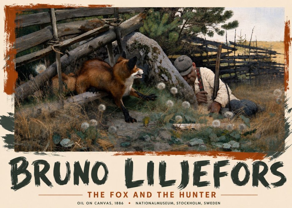 Bruno Liljefors The Fox and the Hunter No3 - Poszter