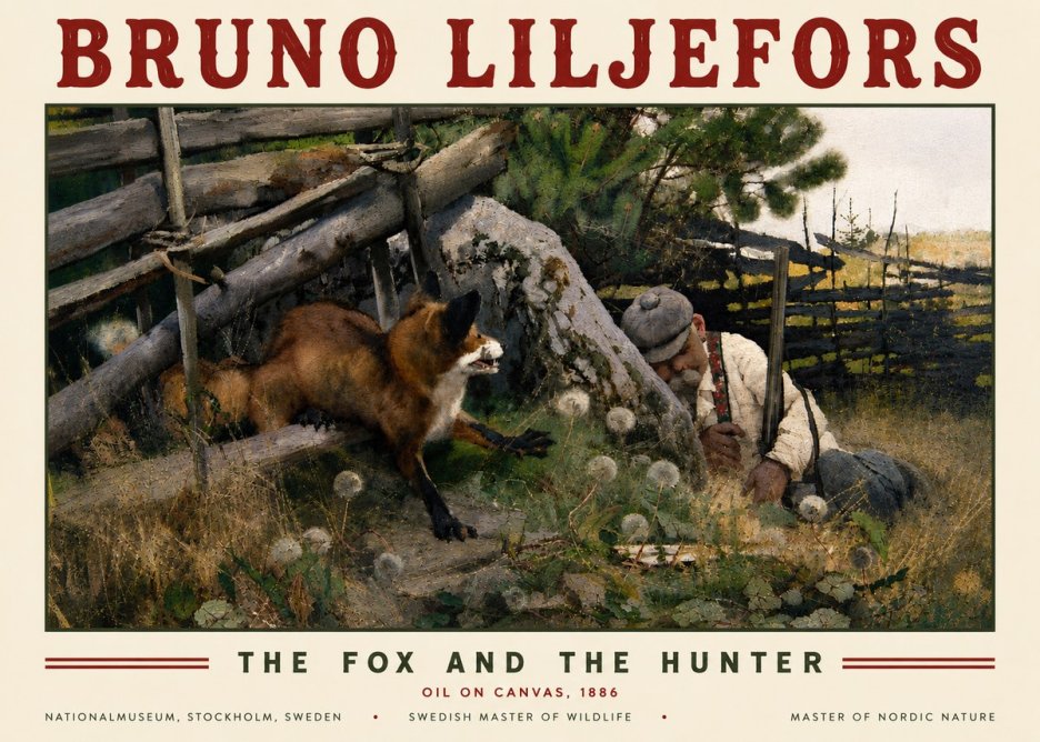 Bruno Liljefors The Fox and the Hunter No5 - Poszter