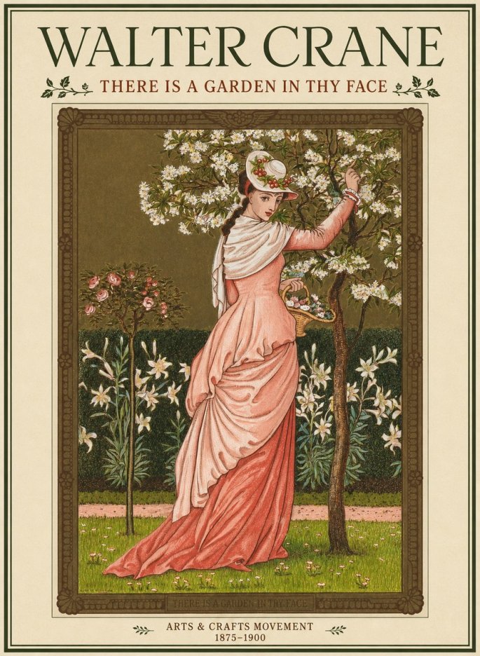 Walter Crane There Is a Garden in Thy Face I No1 - Poszter