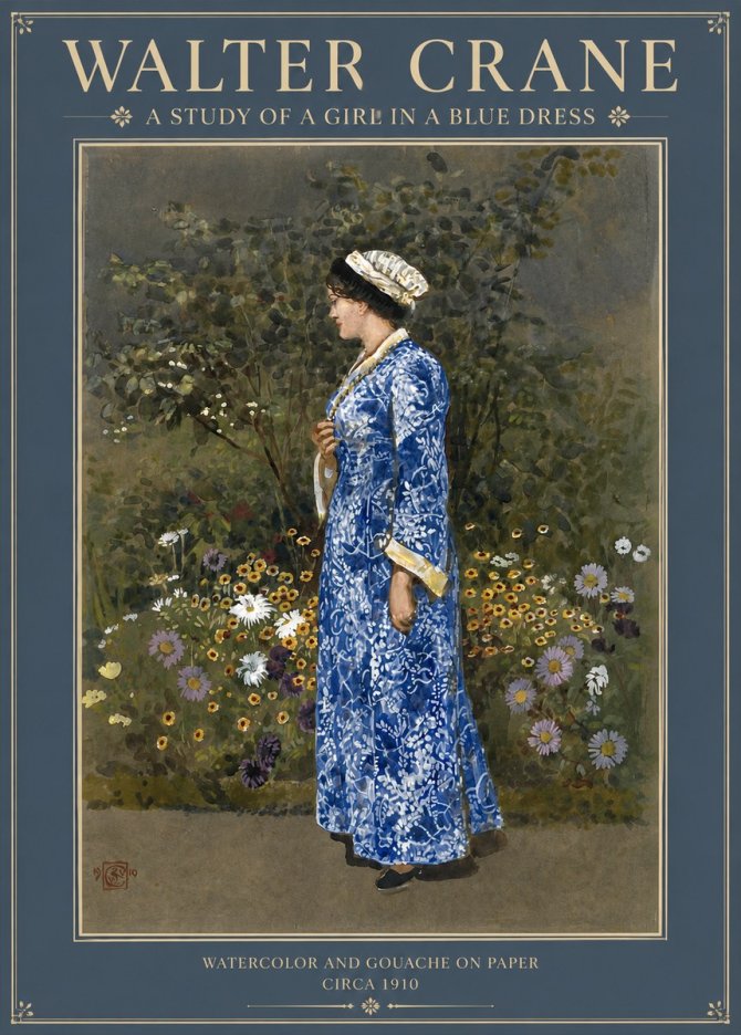 Walter Crane A Study of a Girl in a Blue Dress No2 - Poszter