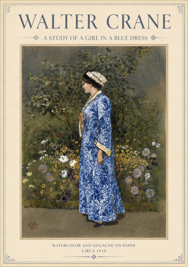 Walter Crane A Study of a Girl in a Blue Dress No3 - Poszter