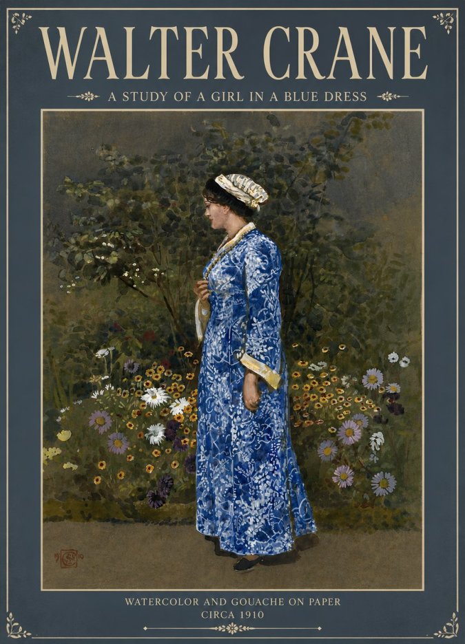 Walter Crane A Study of a Girl in a Blue Dress No5 - Poszter