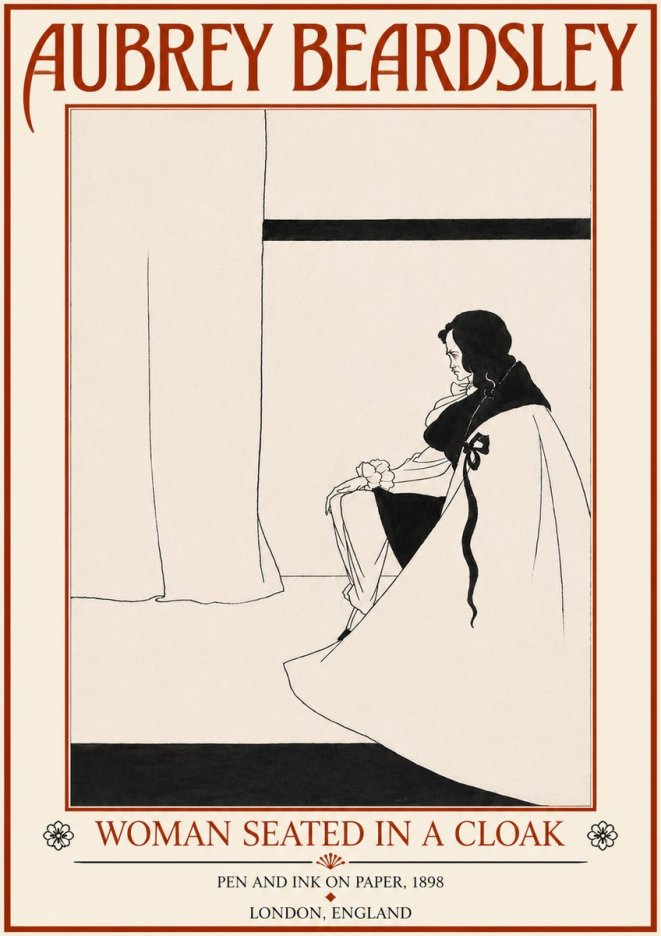 Aubrey Beardsley Woman Seated in a Cloak No5 - Poszter