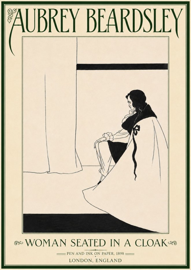 Aubrey Beardsley Woman Seated in a Cloak No6 - Poszter