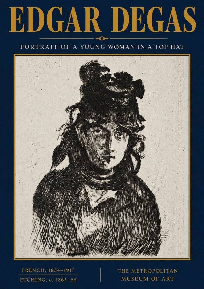 Edgar Degas Portrait of a Young Woman in a Top Hat No3 - Poszter