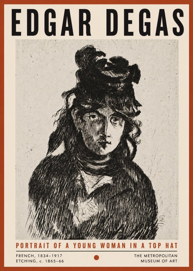 Edgar Degas Portrait of a Young Woman in a Top Hat No4 - Poszter