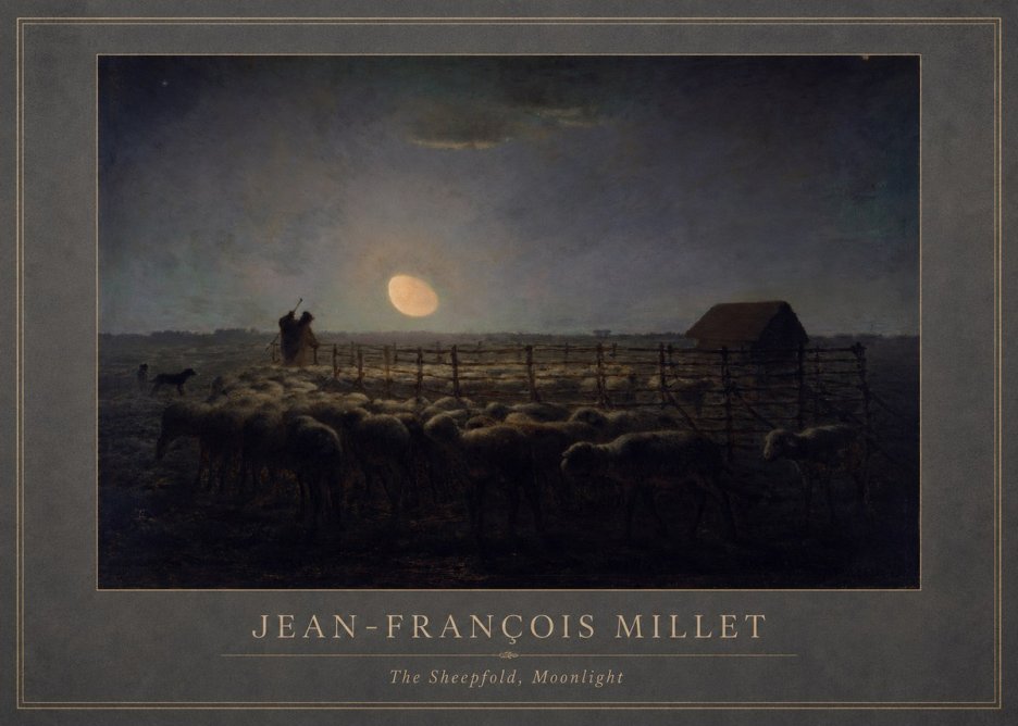Jean-François Millet The Sheepfold, Moonlight No1 - Poszter
