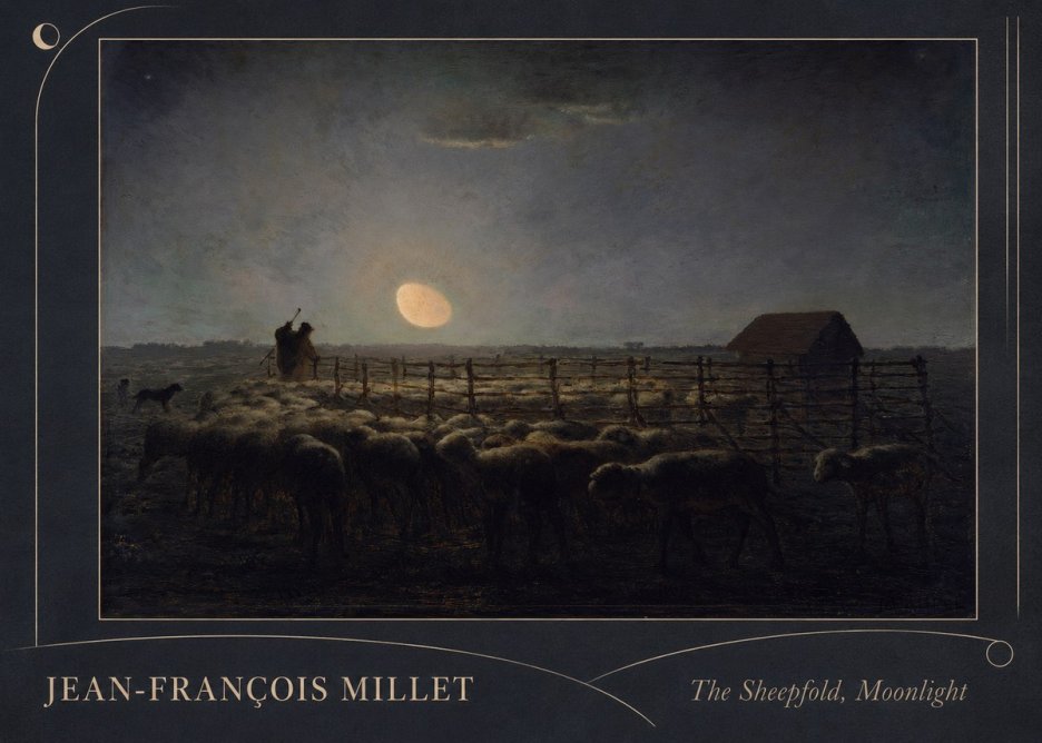 Jean-François Millet The Sheepfold, Moonlight No2 - Poszter