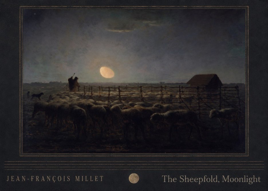 Jean-François Millet The Sheepfold, Moonlight No4 - Poszter
