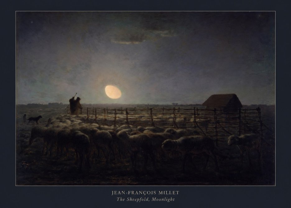 Jean-François Millet The Sheepfold, Moonlight No5 - Poszter