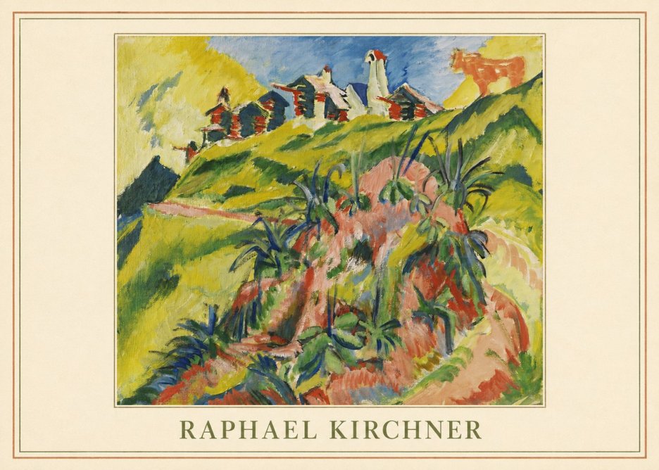 Raphael Kirchner Hillside Dwellings with Alpine Cow No4 - Poszter