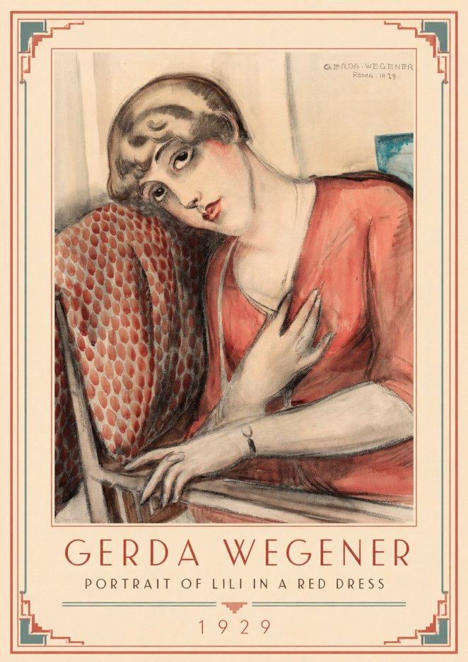Gerda Wegener Portrait of Lili in a Red Dress No1 - Poszter